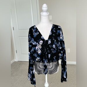 NWT Free People Intimately Blue and Black Floral Bodysuit Size Small🪻💙